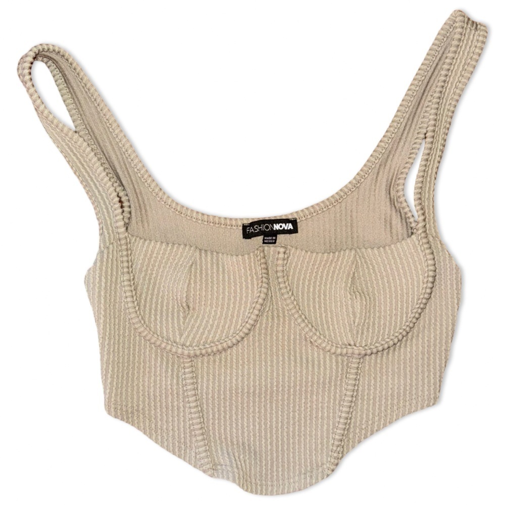 Fashion Nova Ribbed Nude Tank Top | Under Boob | Size S Stretch Basic